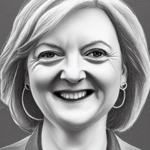 Image similar to liz truss, pencil sketch