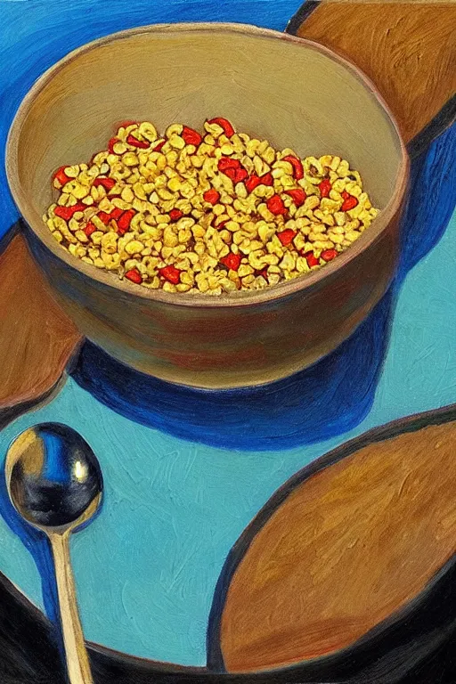 Prompt: painting of biblically accurate bowl of cereal, beautiful composition, amazing details, abstract