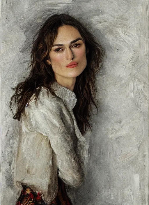 Image similar to Keira Knightley, painted by Lucian Freud, highly detailed, 8k