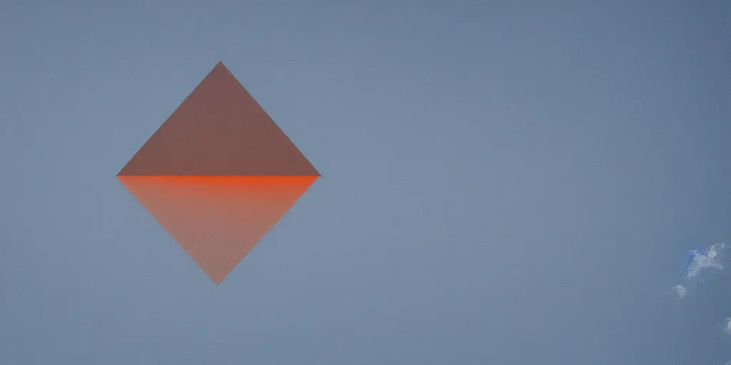 Image similar to a triangular void splitting the skies into 3 colors which are white orange and blue