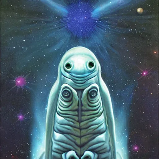 Prompt: the alien transcendent cosmic tardigrade that awaits you at the end of all of space and time, by gerald brom