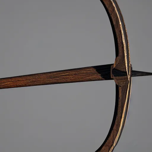 Prompt: 3 d render of a strung medieval longbow made of polished black wood and cloaked in shadow, high detail, 4 k, uhd