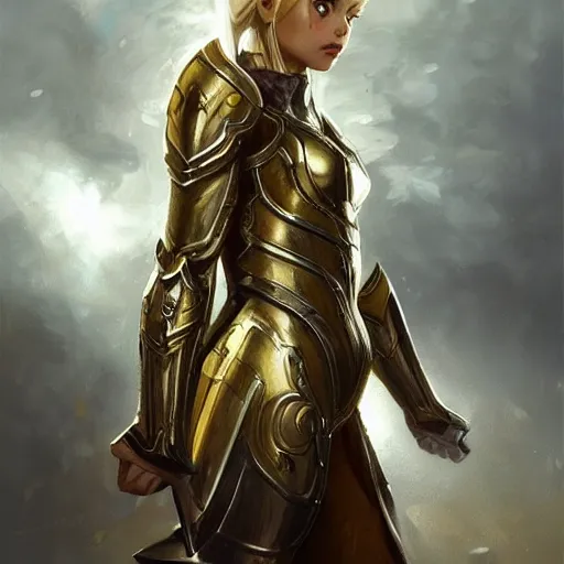 Prompt: elf face with armor in golden and silver colors and a curve long sword, detailed face, epic masterpiece of cinematographic hyperrealism, realistic shaded lighting poster by craig mallismo, artgerm, jeremy lipkin and michael garmash, unreal engine, radiant light, detailed and intricate environment, digital art, art station trends