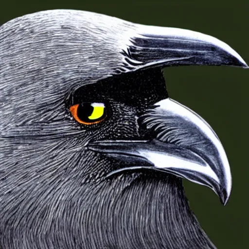 Image similar to an obese giant crow, human eyes
