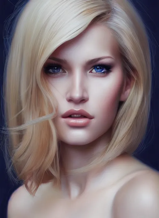 Image similar to photo of a gorgeous young woman with blonde hair in the style of stefan kostic, realistic, sharp focus, 8k high definition, insanely detailed, intricate, elegant, art by stanley lau and artgerm