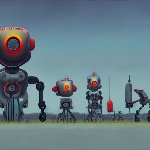 Image similar to A robot planting human heads, art by Simon Stalenhag, 4k