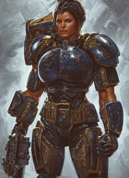 Prompt: very muscled Amazon space marine as a ruggedly mean looking heroine, intricate, elegant, highly detailed, centered, digital painting, artstation, concept art, smooth, sharp focus, illustration, art by artgerm and donato giancola and Joseph Christian Leyendecker, WLOP
