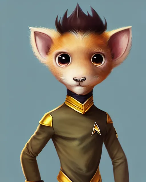 Image similar to character concept art of a cute young male anthropomorphic startrek furry | | cute - fine - face, pretty face, key visual, realistic shaded perfect face, fine details by stanley artgerm lau, wlop, rossdraws, james jean, andrei riabovitchev, marc simonetti, and sakimichan, trending on artstation