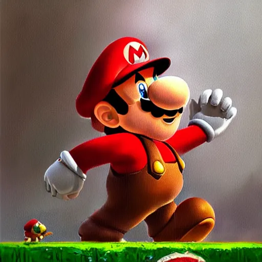 Prompt: Super mario oil painting on canvas by Greg Rutkowski