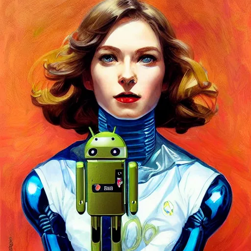 Image similar to portrait of a female android, by Joseph Christian Leyendecker and Sandra Chevrier