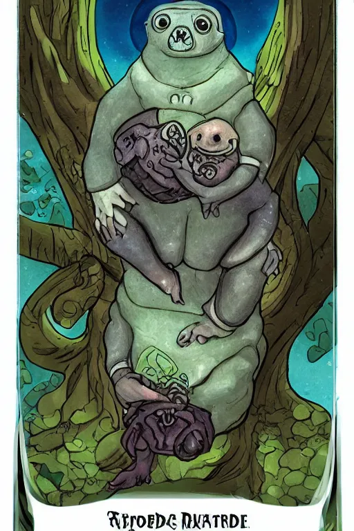 Image similar to tardigrade tarot card, detailed fantasy illustration