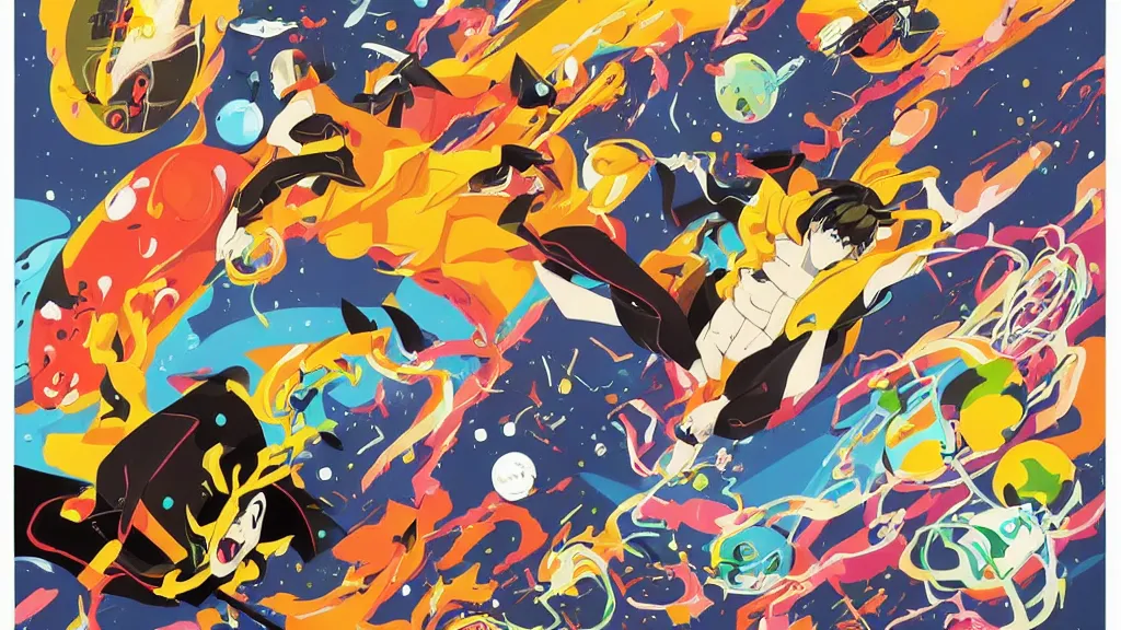 Prompt: poster art by Tomokazu Matsuyama, featured on pixiv, space art, 2d game art, cosmic horror, official art