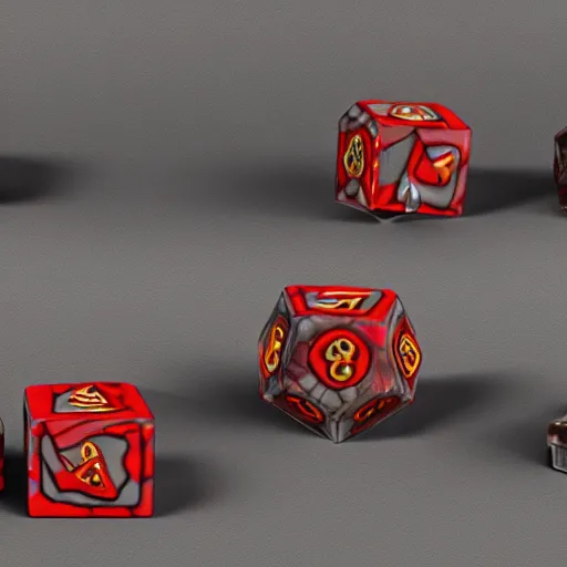 Image similar to a set of dnd dice made out of lava, unreal engine, path tracing, artstation