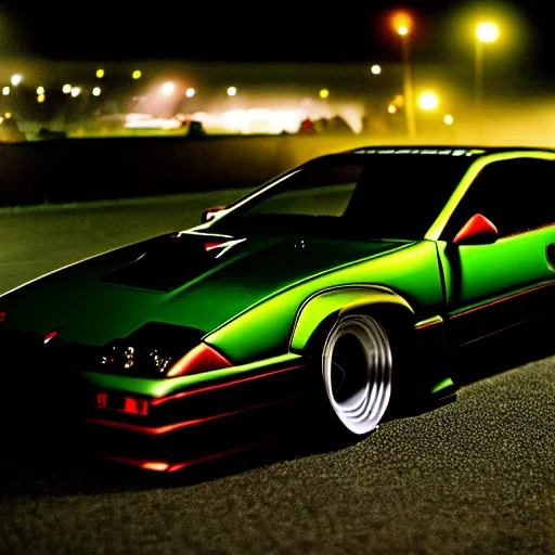 Prompt: a car 300ZX turbo drift at illegal car meet, Chiba prefecture, city midnight mist lights, cinematic color, photorealistic, highly detailed wheels