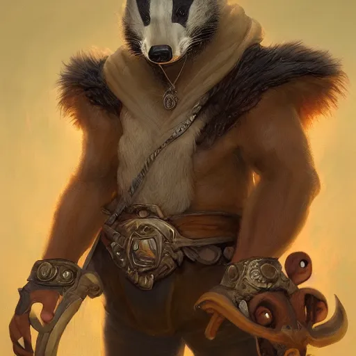 Image similar to a detailed portrait of a badger wizard, by justin gerard and greg rutkowski, digital art, realistic painting, dnd, character design, trending on artstation