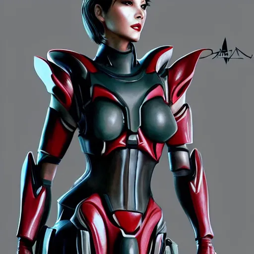 Prompt: A combination of Ada Wong's and Grace Kelly's and Ashley Greene's appearances wearing Interceptor armor from Anthem, high tech, action shot, angular, full body portrait, futuristic, dramatic, fantasy, intricate, elegant, highly detailed, digital painting, artstation, concept art, matte, sharp focus, illustration, 8K, art by Donato Giancola and James Gurney