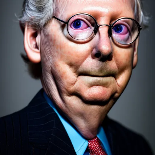 Image similar to photograph portrait of Mitch McConnell, creepy, sigma 85mm f/1.4, 4k, depth of field, high resolution, 4k, 8k, hd, full color