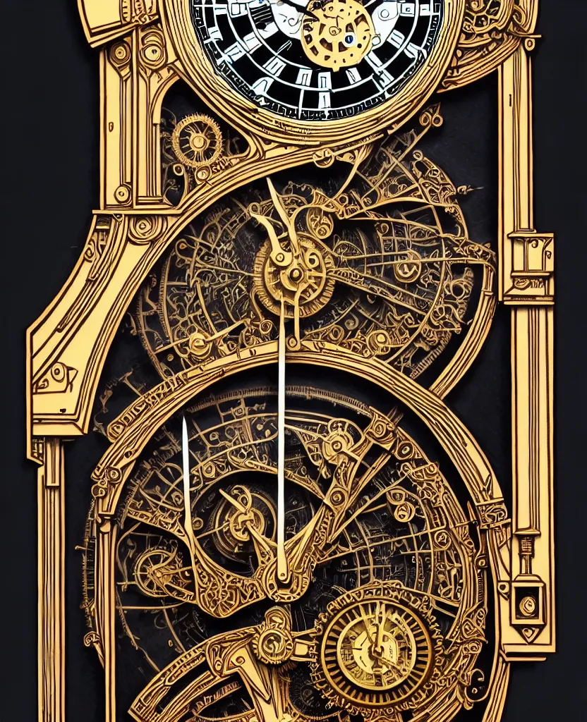 Prompt: ornate steampunk grandfather clock, high details, intricately detailed, by vincent di fate, inking, 3 color screen print, masterpiece, trending on artstation,, sharp, details, hyper - detailed, hd, 4 k, 8 k