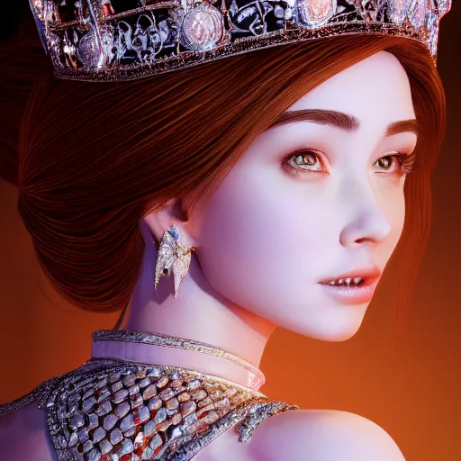 Image similar to portrait of wonderful princess of diamonds with fair skin, looking up, ornate 8 k gorgeous intricate detailed, white accent lighting, dramatic cinematic light, award winning photography, octane render