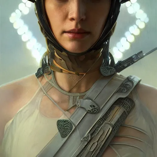 Prompt: portrait of a female warrior wearing a semi transparent carbon shell in plastic, transparent, science fiction, intricate, headshot, highly detailed, digital painting, artstation, concept art, sharp focus, cinematic lighting, illustration, art by artgerm and greg rutkowski, alphonse mucha, cgsociety