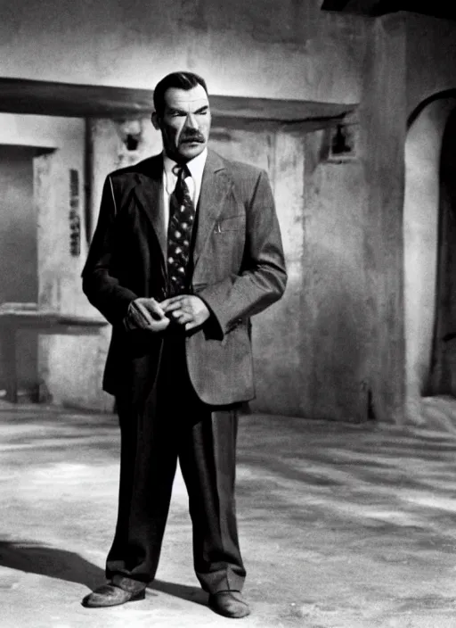 Image similar to film still of tom selleck as oskar schindler in schindler's list, 4 k