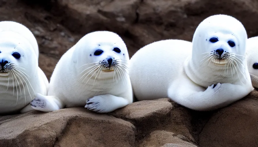 Image similar to cute furry white baby seals, extreme maximalism, 4 k resolution
