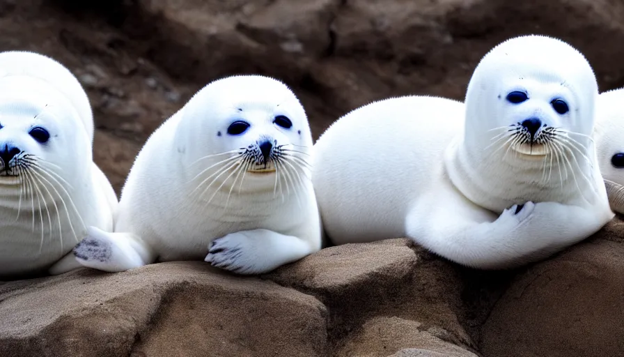 Prompt: cute furry white baby seals, extreme maximalism, 4 k resolution