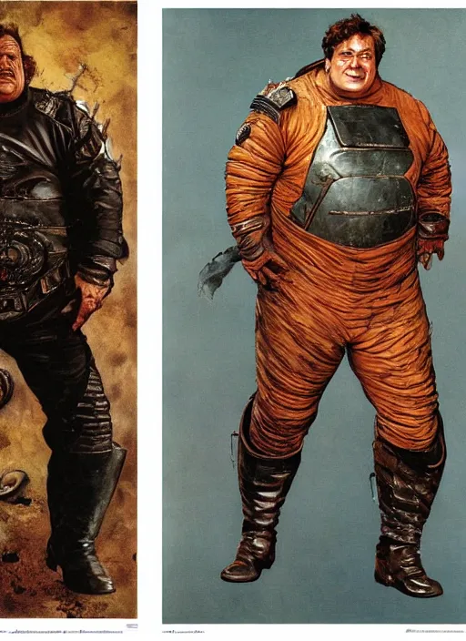 Image similar to full body and head portrait of javier bardem as baron vladimir harkonnen in dune 1982 wearing tattered stained a leather space suit, by norman rockwell and jason fabok and tom lovell and frank schoonover and dean cornwell