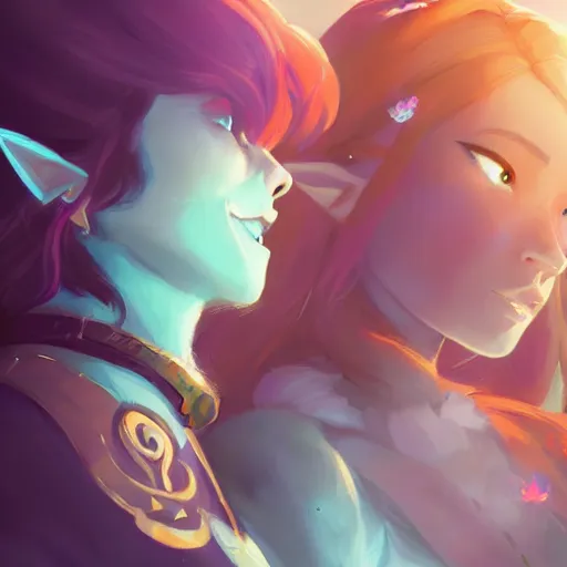 Image similar to a portrait of a cinematic still of the happy zelda, art by lois van baarle and loish and ross tran and rossdraws and sam yang and samdoesarts and artgerm and saruei and takaya imamura, digital art, highly detailed, intricate, sharp focus, trending on artstation hq, deviantart, unreal engine 5, 4 k uhd image