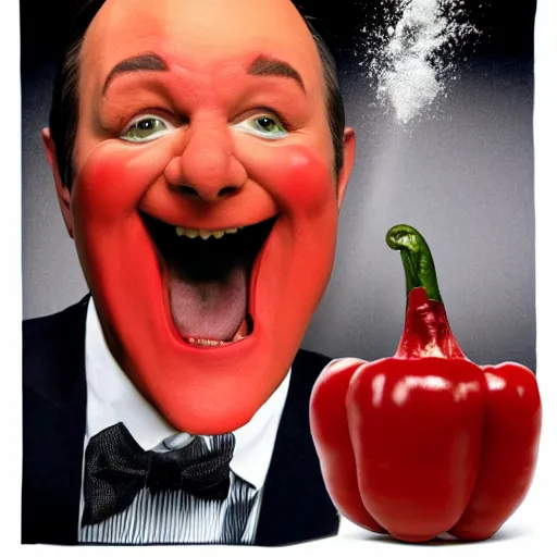 Image similar to screaming kevin spacy with red face as a pepper