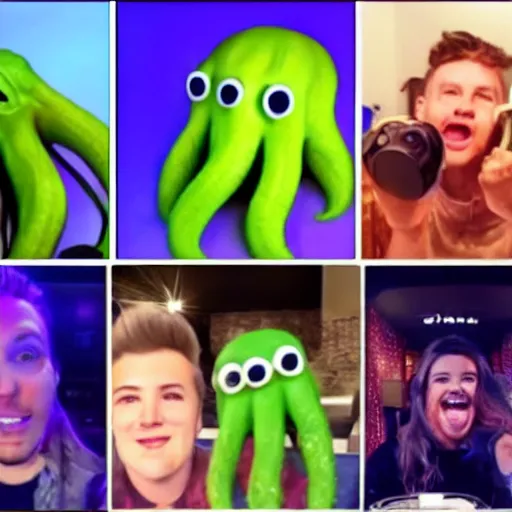 Prompt: YouTubers reacting to Cthulhu rising from the ocean