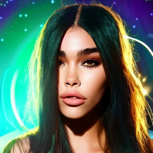 Image similar to madison beer a an intergalactic popstar dancing on a planet, render, blender render, unity render, 4 k wallpaper, art station trending, artstation 4 k coherent, coherent, 4 k, detailed, hyperdetailed, artifact - free, completely coherent, sharp, madison beer