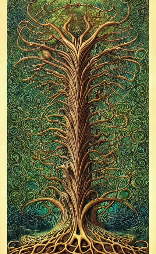 Image similar to tree of life by roger dean and andrew ferez, art forms of nature by ernst haeckel, divine chaos engine, symbolist, visionary, art nouveau, botanical fractal structures, organic, detailed, realistic, surreality