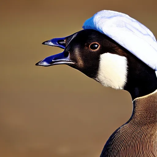 Image similar to Canadian Goose with a funny hat, Portrait Photo, Out of focus