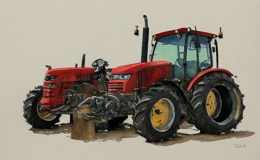 Image similar to concept art of a tractor, pinterest, artstation trending, behance, watercolor, by coby whitmore, silver, laser light,