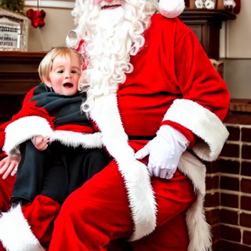 Image similar to jimmy savile as santa costume with child on lap, detailed, super realistic, 8 k,