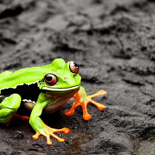 Image similar to screaming frog splits a lava lake