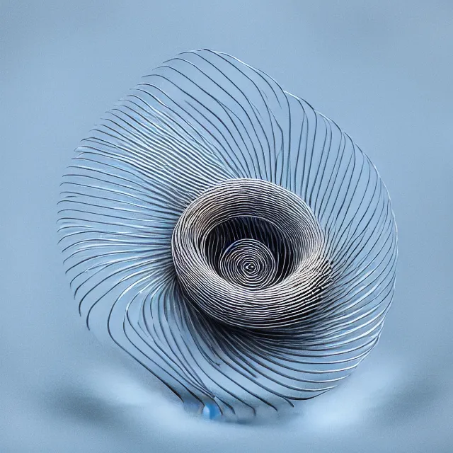 Prompt: a spirally shaped object floating in the water, an abstract sculpture by thomas fogarty, behance contest winner, generative art, made of wire, made of paperclips, rendered in cinema 4 d
