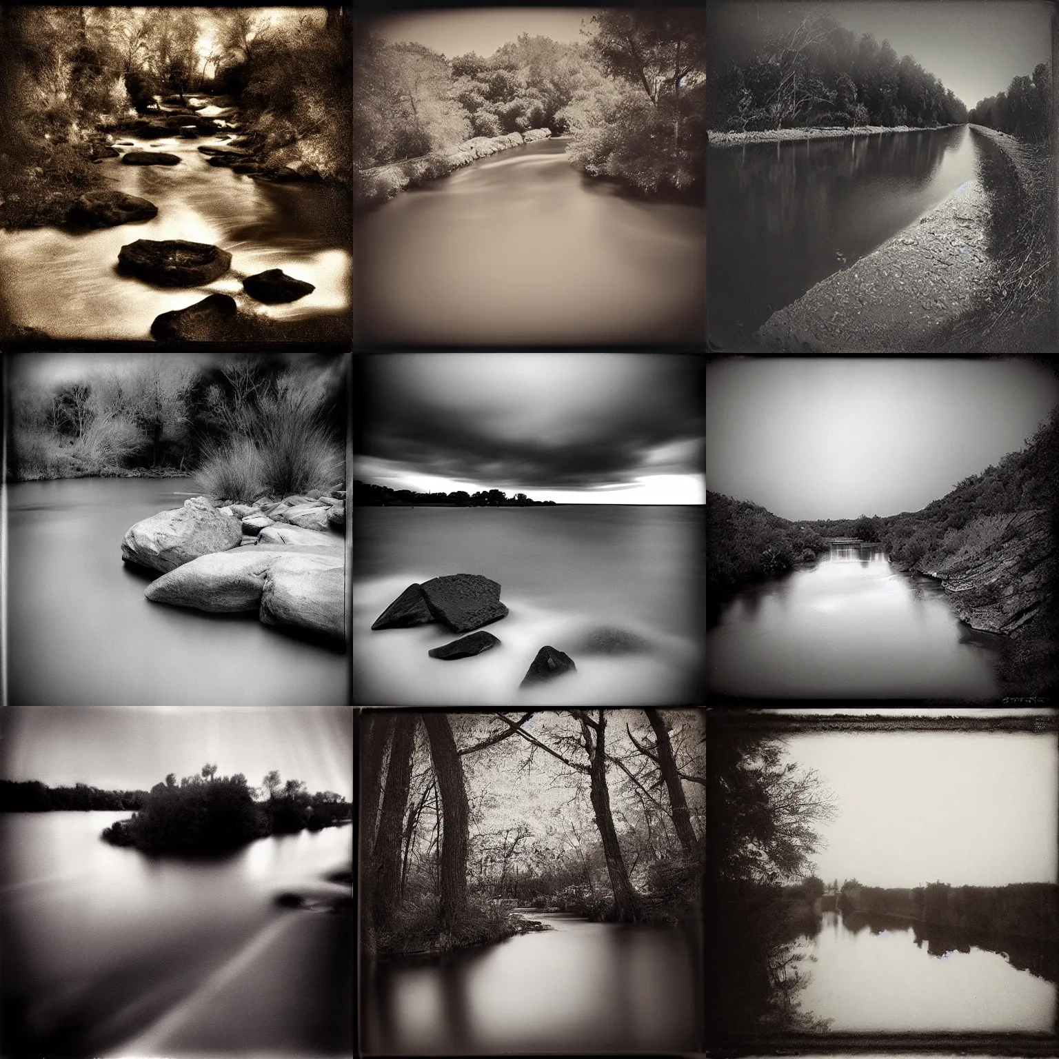 Prompt: the river styx, a photo by beau brashares, pinhole photography, extreme contrast and sharpness