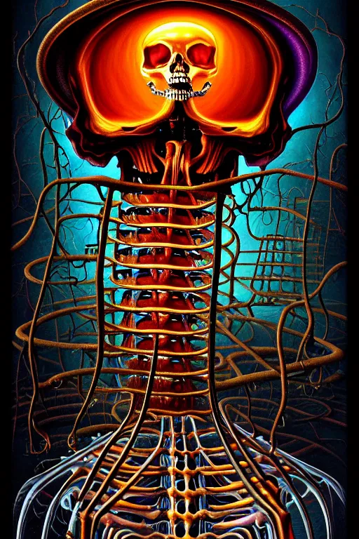 Image similar to a photorealistic painting of the transparent jelly skeleton nightmare cemetery horror machine electronic chemistry by johfra bosschart, lisa frank, dark fantasy art, high detail, trending on artstation