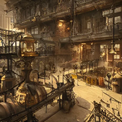 Prompt: inside a steampunk city, highly detailed, 4k, HDR, award-winning, artstation, octane render