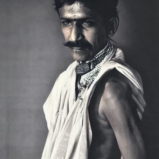 Prompt: Indian man wearing a gown, Yoji Shinkawa