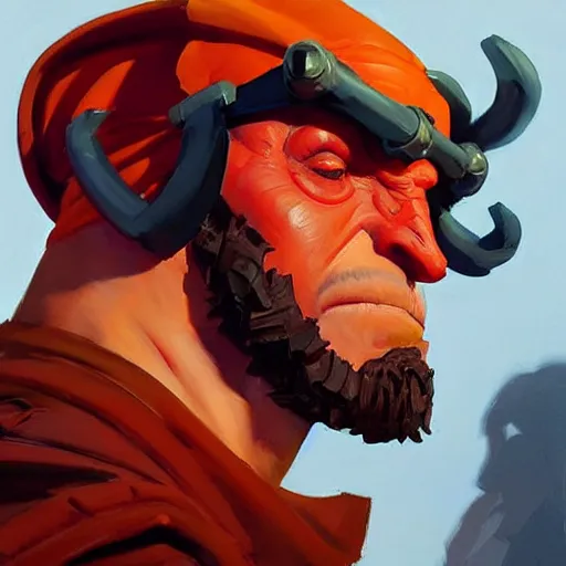 Image similar to greg manchess portrait painting of the hellboy as overwatch character, medium shot, asymmetrical, profile picture, organic painting, sunny day, matte painting, bold shapes, hard edges, street art, trending on artstation, by huang guangjian and gil elvgren and sachin teng