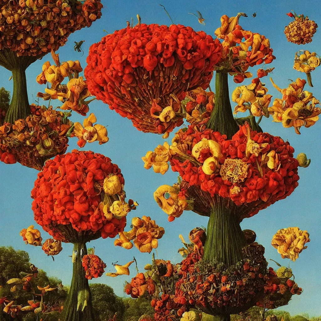 Prompt: a single! colorful! ( flower ) gourd fungus bird tower clear empty sky, a high contrast!! ultradetailed photorealistic painting by jan van eyck, audubon, rene magritte, agnes pelton, max ernst, walton ford, andreas achenbach, ernst haeckel, hard lighting, masterpiece