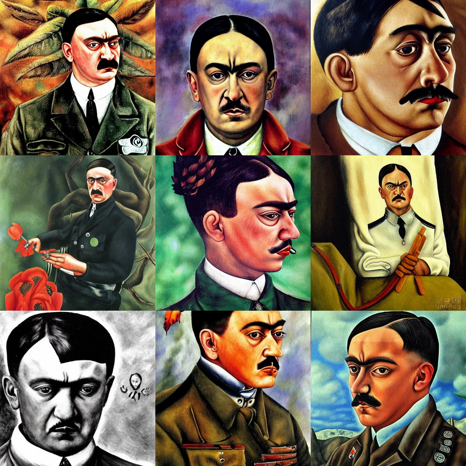 Prompt: adolf Hitler painting by frida kahlo