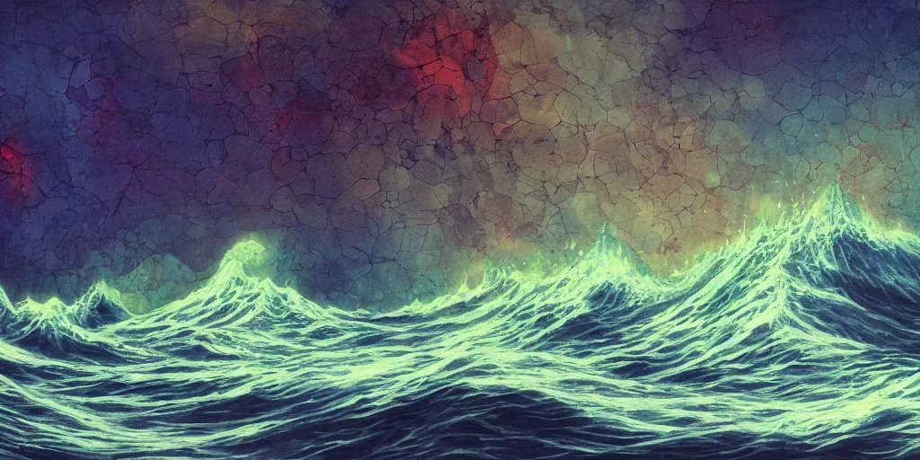 Image similar to desktop background inspired in H P Lovecraft novels, magma waves, highly detailed, realistic, fantastic