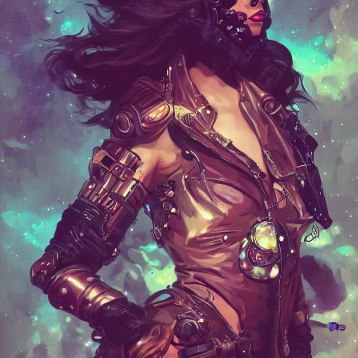 Prompt: a portrait of a space pirate with neon teeth, retro, steampunk, smooth, sharp focus, concept art by artgerm and Mucha