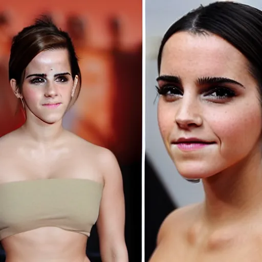 Image similar to emma watson mixed with kim kardashian, full - figure profile shot