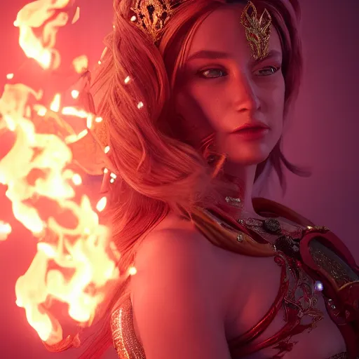 Image similar to wonderful princess of fire with fair skin, ornate 8 k gorgeous intricate detailed, accent lighting, dramatic light, octane render