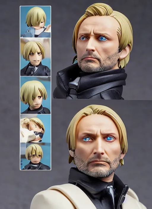 Image similar to mads mikkelsen, an anime nendoroid of mads mikkelsen figurine, realistic face, detailed product photo